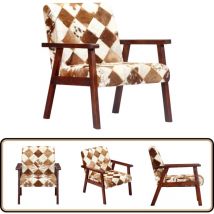Fauteuil blanc et marron cuir véritable de chèvre - Fauteuil Cuir - Fauteuil Moderne - Fauteuil Relaxant - Fauteuils Confortables - Chaise Lounge