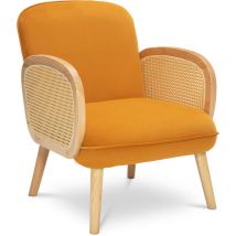 Sicaan - Fauteuil bohème rosi cannage et velours ocre jaune