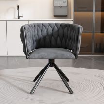 Fauteuil, chaise de salle à manger, chaise pivotante 360°, Chaise de bureau, pieds en métal noir, velours, gris - 1 pcs