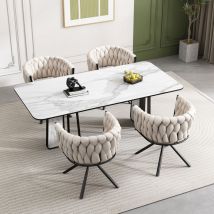 Fauteuil, chaise de salle à manger, chaise pivotante 360°, Chaise de bureau, pieds en métal noir, velours, beige - 4 pcs