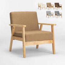 Fauteuil scandinave design vintage en bois avec accoudoirs Uteplass - Beige