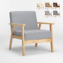 Fauteuil scandinave design vintage en bois avec accoudoirs Uteplass - Gris