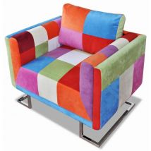 Helloshop26 - Fauteuil chaise siège lounge design club sofa salon cube avec de patchwork chrome tissu