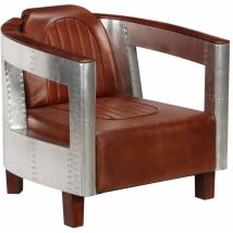 Fauteuil chaise siège lounge design club sofa salon en style d'aviation marron cuir véritable