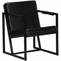 Helloshop26 - Fauteuil chaise siège lounge design club sofa salon noir cuir véritable