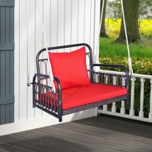 Maisonchic - Fauteuil Chaise Suspendu en Rotin pe 2 Cordes de Suspension, Crochets Cadre en Métal Coussins Porche Jardin Rouge Maison Chic