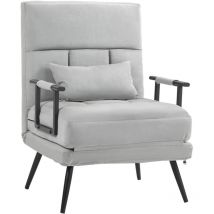 Homcom - Fauteuil chauffeuse canapé-lit convertible 1 place coussin pieds accoudoirs métal noir velours gris clair