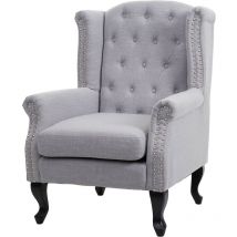 Décoshop26 - Fauteuil chesterfield fauteuil relaxation fauteuil club tissu/textile gris 040003085