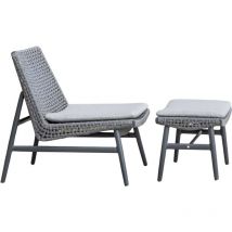 Fauteuil chilienne avec repose pieds en aluminium et résine tressée Paul