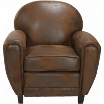 Rendez-vous Déco - Fauteuil marron vieilli en microfibre - club