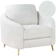 Beliani - Fauteuil Club Rétro Rembourré Pieds Dorés Bouclé Blanc Trosa