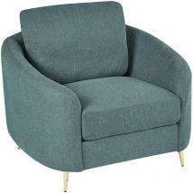 Fauteuil Club Vert en Tissu Glamour Pieds Dorés Courbes Assise Moelleuse Trosa
