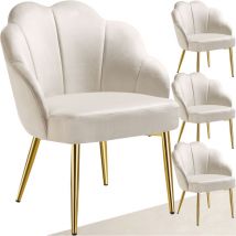 Lot 4 fauteuils cocktail rembourrés revêtement en velours crème/or