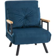 Homcom - Fauteuil convertible 3 en 1 chauffeuse lit dossier réglable coussin accoudoirs bois velours bleu