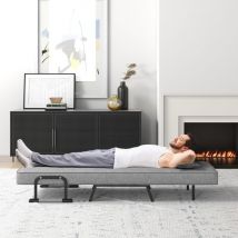 Fauteuil Convertible,Fauteuil relax, Lit 1 Place Salon 4-en-1 Dossier Réglable Gris Clair CW7302 Maison Chic