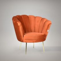 Toscohome - Fauteuil coquille en velours orange avec pieds dorés - Orel