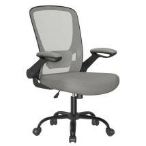 Chaise Bureau Ergonomique en Toile, Fauteuil, Support Lombaire Rembourré, Mécanisme à Bascule, Assise Large de 53 cm, Accoudoirs Rabattables, Gris