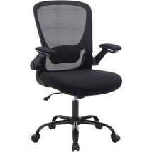 Fauteuil de bureau avec accoudoir rabattable, Chaise de bureau en toile, Siège, pivotant à 360°, support lombaire réglable, gain de place, Noir
