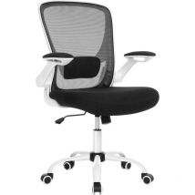 Chaise Bureau Ergonomique, Fauteuil de Bureau avec accoudoir Rabattable, Siege Bureau en Toile, pivotant à 360°, Support Lombaire réglable, Blanc et