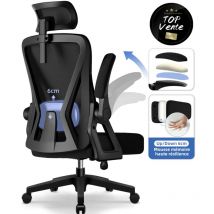 Fauteuil de bureau ergonomique avec accoudoirs relevables,chaise de bureau confortable et réglable, support lombaire mémoire de forme-noir