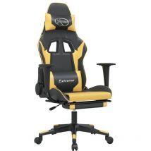Décoshop26 - Fauteuil de bureau chaise gaming sur roulettes avec repose-pied noir et doré pvc DEC025773