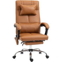 Vinsetto - Fauteuil de bureau direction massant hauteur réglable dossier inclinable repose-pied intégré revêtement synthétique camel