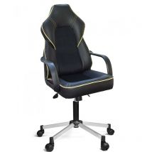 Toscohome - Fauteuil de bureau gaming avec base chromée et noire avec passepoil jaune - Lidya