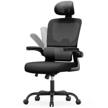 Fauteuil De Bureau Naspaluro Ergonomique Siège - Fauteuil Avec Accoudoir Rabattable À 90° - Support Lombaire Adaptatif - Réglable En Hauteur - Noir