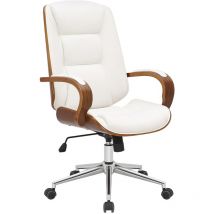 CLP - Fauteuil de bureau Yankton en similicuir avec coque de siège en bois Noyer / Blanc