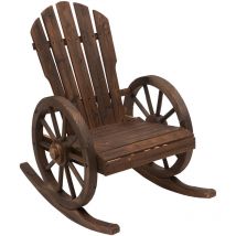 Fauteuil de jardin Adirondack à bascule rocking chair style rustique chic accoudoirs roues charette bois sapin traité carbonisation