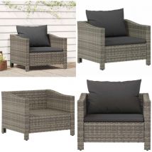 Fauteuil de jardin avec coussin Gris Résine tressée - Fauteuil De Jardin - Salon De Jardin - Meubles De Jardin - Chaise De Jardin - Résine Tressée