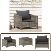 Fauteuil de jardin avec coussin Gris Résine tressée - Fauteuil De Jardin - Salon De Jardin - Meubles De Jardin - Chaise De Jardin - Résine Tressée