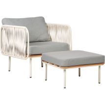 Fauteuil de Jardin avec Ottoman Structure en Métal Dossier en Tressage de Corde avec Coussins Gris Senise