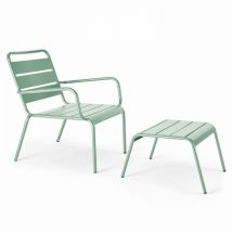 Oviala - Fauteuil relax et repose pied en métal vert sauge - Palavas