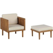 Fauteuil de Jardin Beige Clair en Bois d'Acacia avec Ottoman et Coussins Moderne Baratti