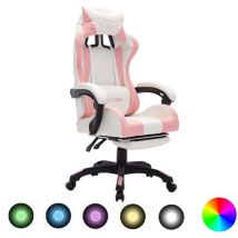 Lafomukea - Fauteuil de jeux vidéo avec led rvb Rose et blanc Similicuir