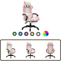 Fauteuil de jeux vidéo avec led rvb Rose et blanc Similicuir - Chaise Gaming - Fauteuil Gamer - Chaise Ergonomique - Lumière Led - Chaise Bureau