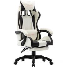 Lafomukea - Fauteuil de jeux vidéo et repose-pied Noir et blanc Similicuir