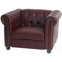 [JAMAIS UTILISÉ] Fauteuil de luxe Chesterfield, fauteuil relax, similicuir, pieds ronds, brun rouge