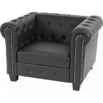 Fauteuil de luxe lounge relax Chesterfield similicuir, pieds carrés, noir