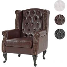 Mendler - Fauteuil de luxe à oreilles Chesterfield similicuir - brun antique sans pouf