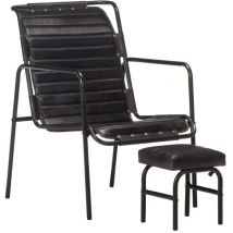 Lafomukea - Fauteuil de relaxation avec repose-pied Noir Cuir véritable
