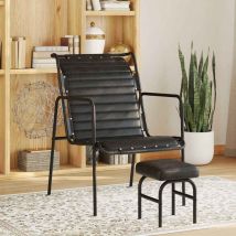 Torana - Fauteuil de relaxation avec repose-pied Noir Cuir véritable