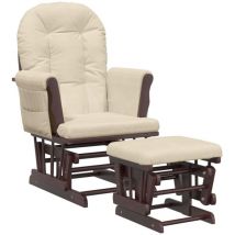 Décoshop26 - Fauteuil de relaxation chaise berçante d'allaitement avec repose-pieds en tissu crème DEC028734