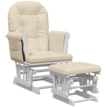 Décoshop26 - Fauteuil de relaxation chaise berçante d'allaitement avec repose-pieds en tissu crème et bois DEC028732