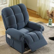 Keepbuying - Fauteuil Relax électrique avec Repose-Pieds,Chaise salon en Velours Teddy,Fauteuil à loisirs Réglable,USB,Anti-statique,Confort,Bleu Gris