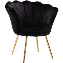 Fauteuil de Salon Chaise Coquillage avec Pieds Métal Fauteuil Scandinave pour Chambre, Fausse Fourrure, Noir
