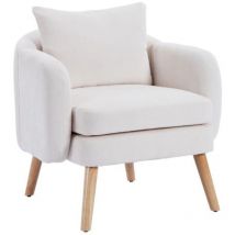 Fauteuil de Salon Scandinave, Fauteuil Salon avec Pied Bois Fauteuil Confortable avec Assise Épais, Chenille, Fauteuil Relax Wahson, Beige