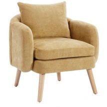 Fauteuil de Salon Scandinave, Fauteuil Salon avec Pied Bois Fauteuil Confortable avec Assise Épais, Chenille, Fauteuil Relax Wahson, Jaune