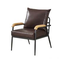 Clipop - Fauteuil de salon simple en simili cuir doux avec support en métal, Marron foncé